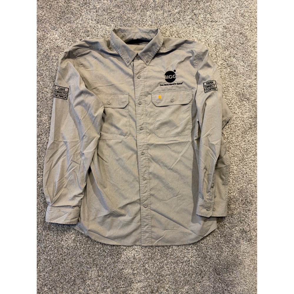 Carhartt Button Down Shirt Mens L Gray Force BIGG Coffee Relaxed Fit TW5291-M *